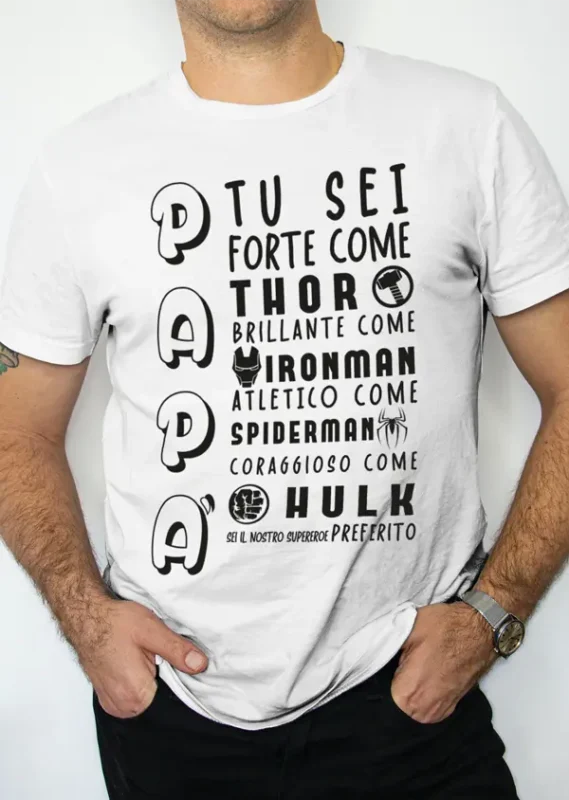 Maglietta simpatica festa del papa super eroi marvel