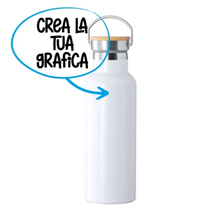 Borraccia termica con tappo in bamboo personalizzato con incisione laser