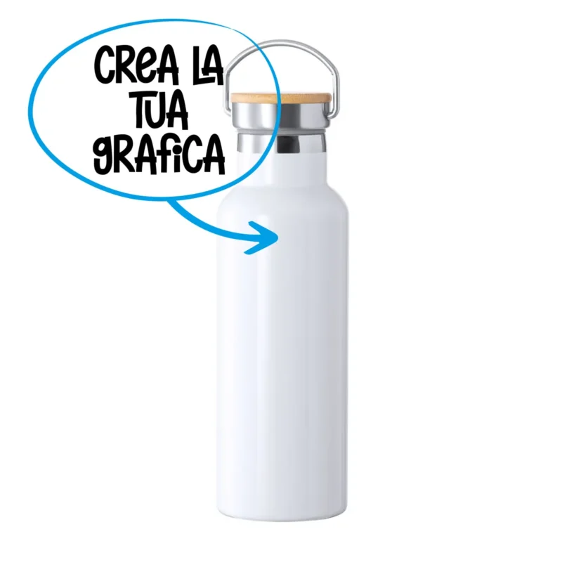 Borraccia termica con tappo in bamboo personalizzato con incisione laser