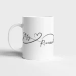 mug personalizzata di coppia con infinito e cuore con nomi