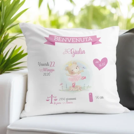 Cuscino nascita bambina personalizzato