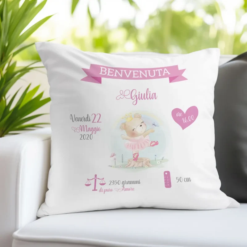Cuscino nascita bambina personalizzato