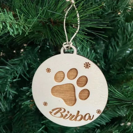 Pallina di natale in legno con zampa e nome