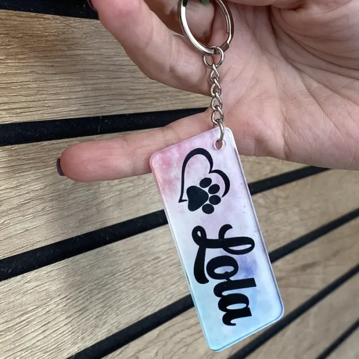 Portachiavi in plexiglass trasparente stampato a colori per amici 4 zampe personalizzato Portachiavi in plexiglass trasparente stampato a colori per amici 4 zampe personalizzato