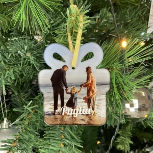 Addobbo di Natale PACCO REGALO in plexiglass personalizzato con foto Decorazione Natalizia pacco regalo in plexiglass personalizzato con foto