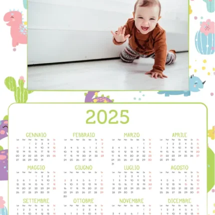 Calendario annuale 2025 mono pagina tema dinosauro formato A3
