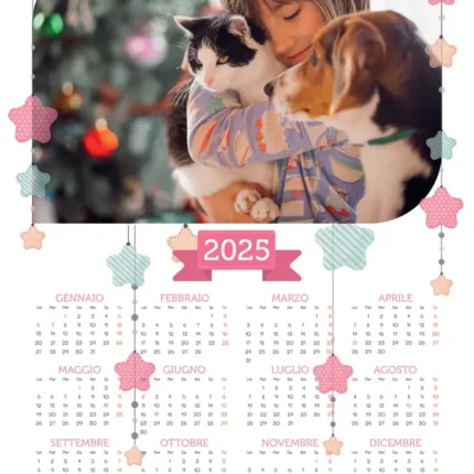 Calendario annuale mono pagina in formato A3 con tema stelline
