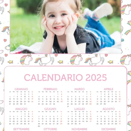 Calendario annuale A3 monopagina tema Unicorno