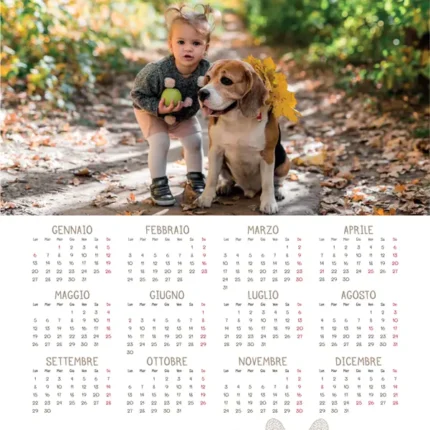 Calendario annuale tema animali della foresta mono pagina in formato A3