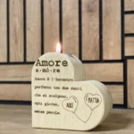 Porta candele in legno a forma di cuore inciso a laser personalizzato