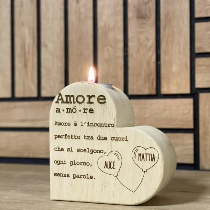 Porta candele in legno a forma di cuore inciso a laser personalizzato Porta candele in legno a forma di cuore inciso a laser personalizzato