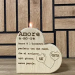 Porta candele in legno a forma di cuore inciso personalizzato