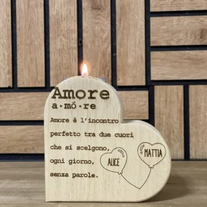 Porta candele in legno a forma di cuore inciso personalizzato Porta candele in legno a forma di cuore inciso personalizzato