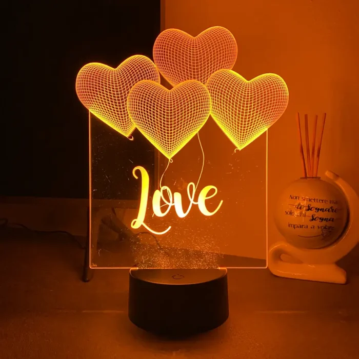 lampada a led 3D love-orange Lampada a led 3d personalizzata Love