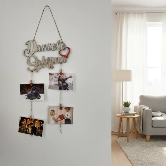 Portafoto nomi personalizzati in Legno con mollette