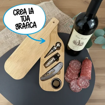 Set accessori vino personalizzato in bamboo