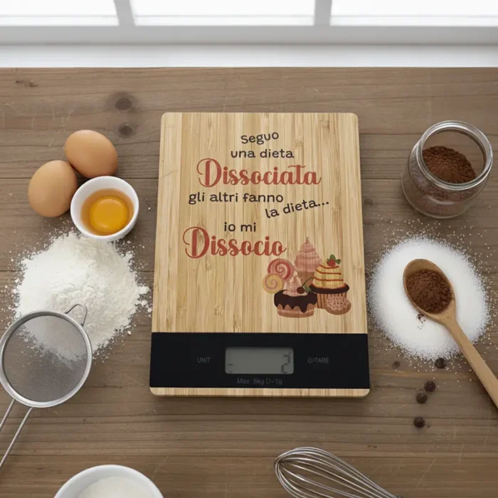 Bilancia da cucina ironica con frase simpatica dieta dissociata