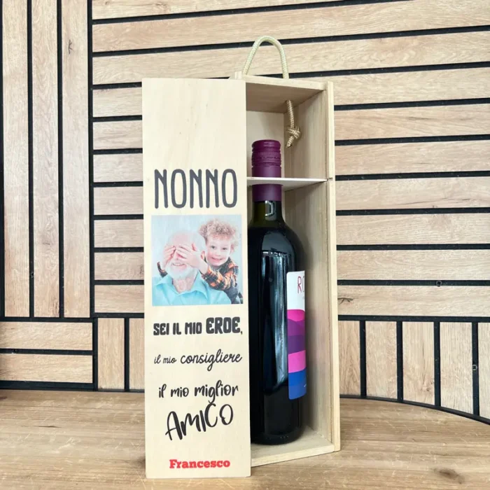 Cassettina vino con foto idea regalo nonno amante del vino