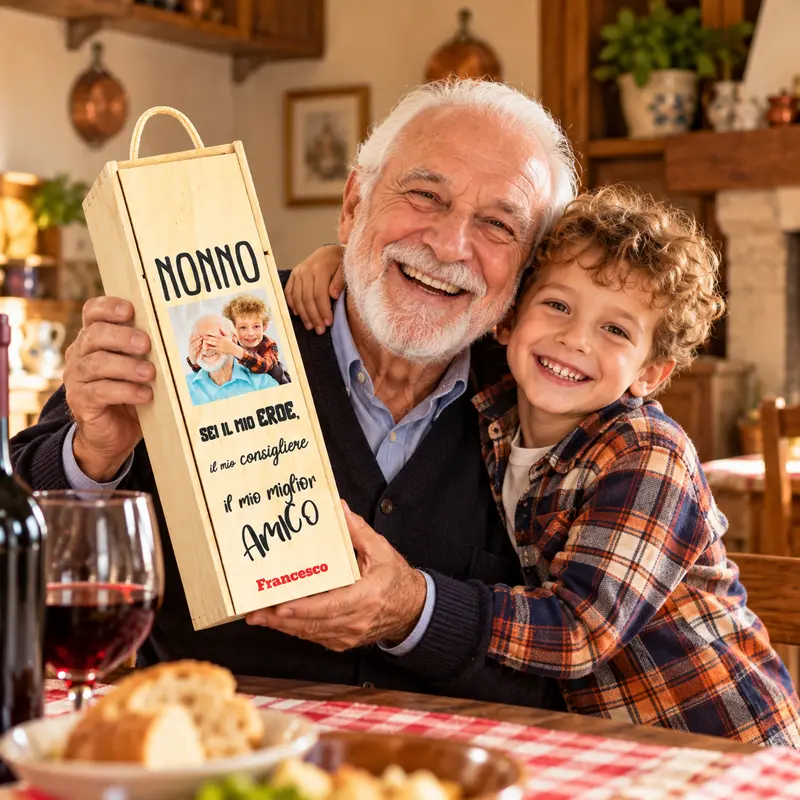 Cassettina vino personalizzata con foto regalo Festa dei Nonni