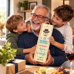 cassettina porta vino festa dei Nonni personalizzata Porta vino personalizzato per nonno con nomi dei nipoti