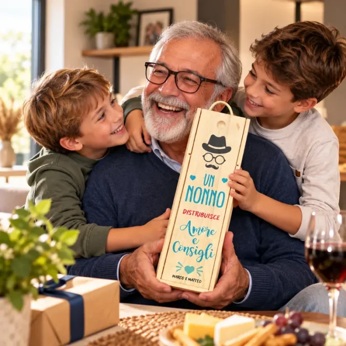 Porta vino personalizzato per nonno con nomi dei nipoti