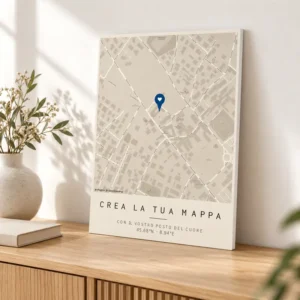 Quadro mappa 30x40 con bordo nero e segnaposto personalizzato Quadro mappa su pannello con bordo nero e segnaposto personalizzato