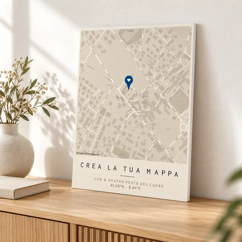 Quadro mappa su pannello con bordo nero e segnaposto personalizzato