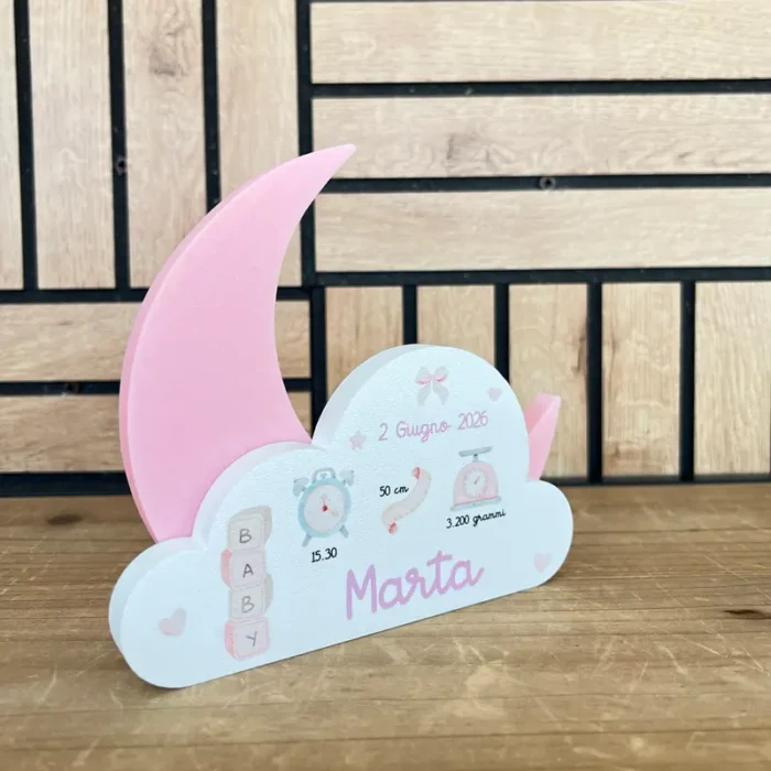 Targa nascita bambina stampata in 3D con personalizzazione UV