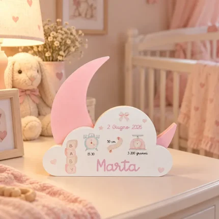 Targa nascita personalizzata bambina Nuvola dei Ricordi con nome