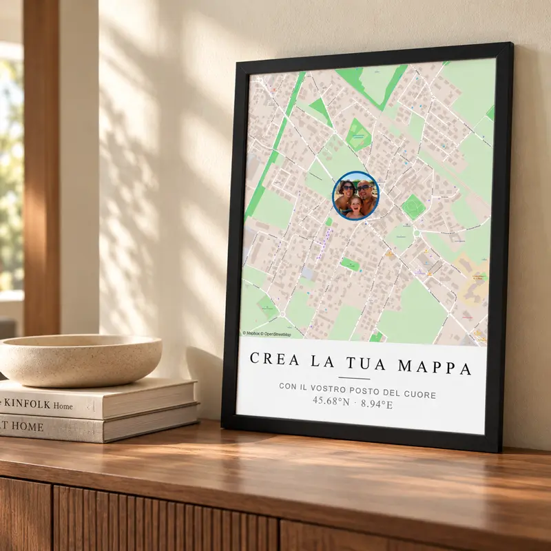 cornice con stampa mappa su carta perlata personalizzata