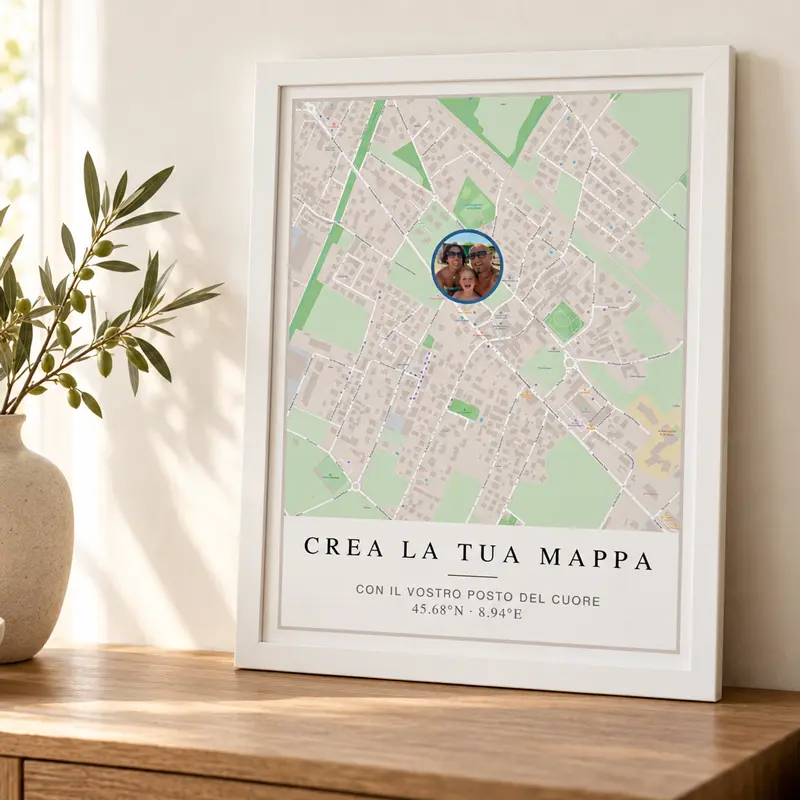 Quadro mappa personalizzato su carta perlata con cornice