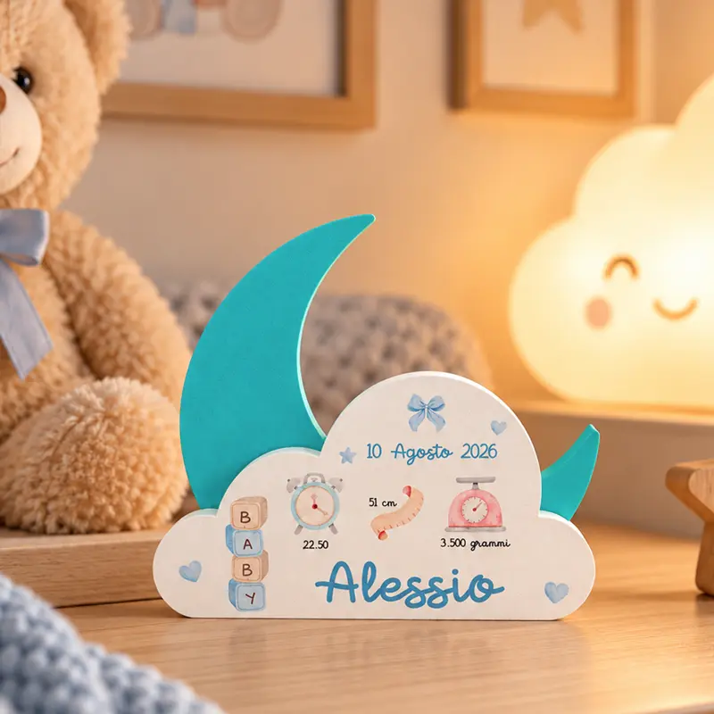 idea regalo nascita targa nascita luna e nuvole con nome personalizzato idea regalo targa nascita personalizzata